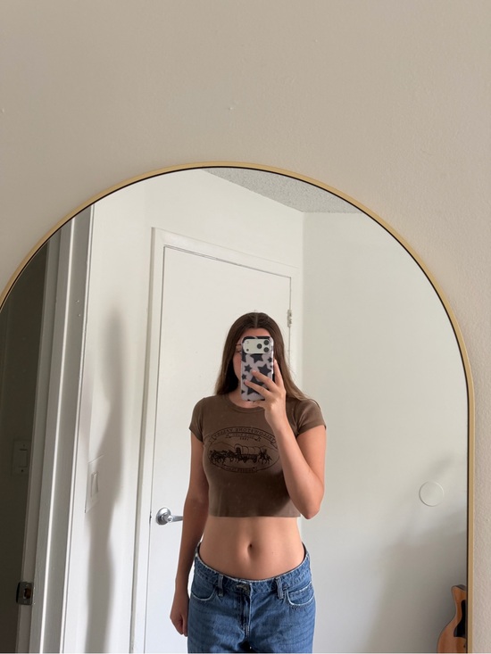 Brandy Melville Tops - Brandy Melville Brown Graphic Crop Tee